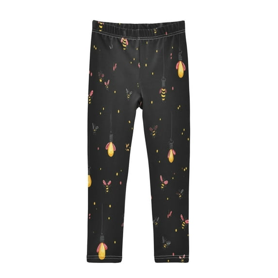 Girl's Legging Full-Length Colorful Print Tights For Dance Gym Everyday Wear Fireflies Illustration