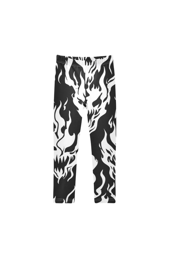 Girl's Legging Full-Length Colorful Print Tights For Dance Gym Everyday Wear Flames Face
