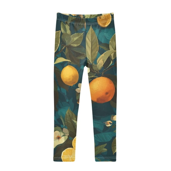 Girl's Legging Full-Length Colorful Print Tights For Dance Gym Everyday Wear Green Leaves Lemmon
