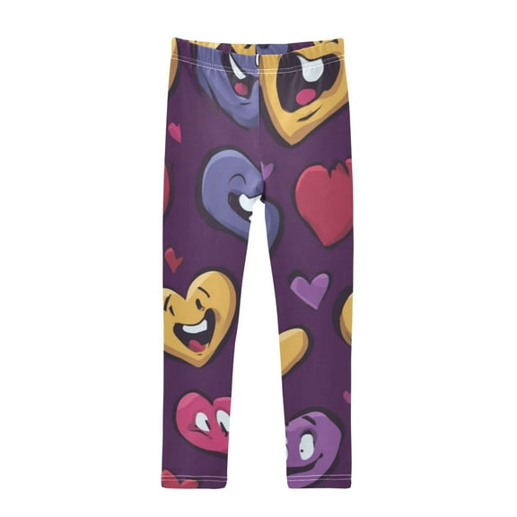 Girl's Legging Full-Length Colorful Print Tights For Dance Gym Everyday Wear Heart Smily Face