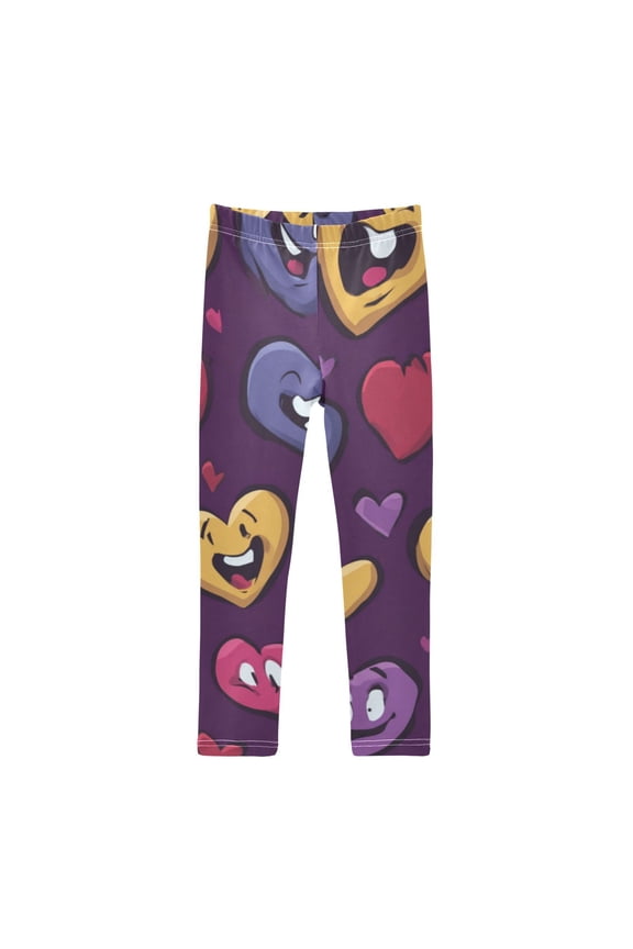 Girl's Legging Full-Length Colorful Print Tights For Dance Gym Everyday Wear Heart Smily Face