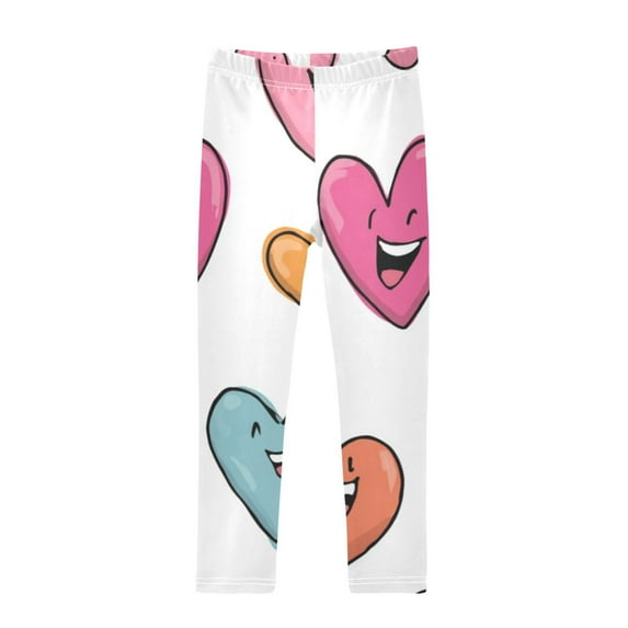 Girl's Legging Full-Length Colorful Print Tights For Dance Gym Everyday Wear Hearts