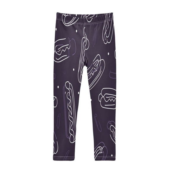 Girl's Legging Full-Length Colorful Print Tights For Dance Gym Everyday Wear Hot Dogs Vector Illustration