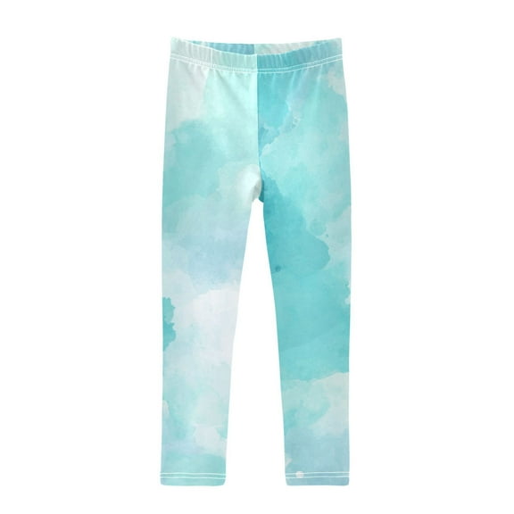 Girl's Legging Full-Length Colorful Print Tights For Dance Gym Everyday Wear Light Blue and White Color
