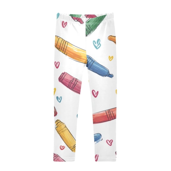 Girl's Legging Full-Length Colorful Print Tights For Dance Gym Everyday Wear Little Crayon
