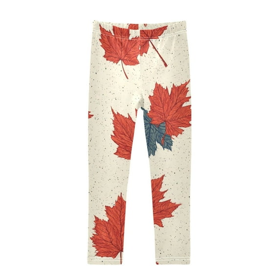 Girl's Legging Full-Length Colorful Print Tights For Dance Gym Everyday Wear Maple Leaves