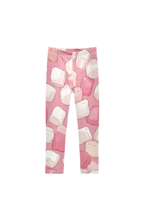 Girl's Legging Full-Length Colorful Print Tights For Dance Gym Everyday Wear Marshmallow