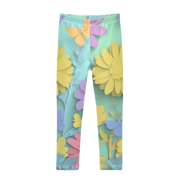 Girl's Legging Full-Length Colorful Print Tights For Dance Gym Everyday Wear Paper-cut