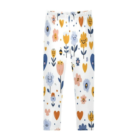 Girl's Legging Full-Length Colorful Print Tights For Dance Gym Everyday Wear Pattern Of Smiling Heart