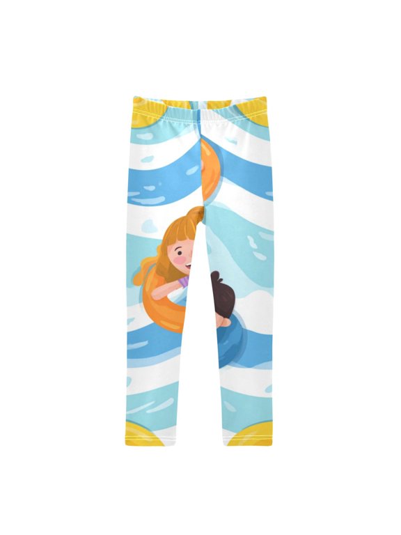 Girl's Legging Full-Length Colorful Print Tights For Dance Gym Everyday Wear Swimming Pool with Happy Kids