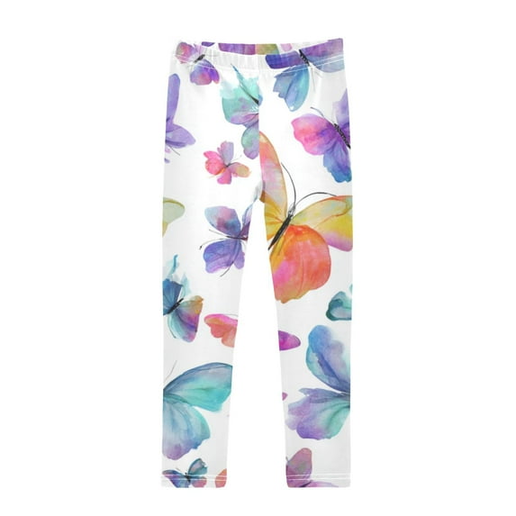 Girl's Legging Full-Length Colorful Print Tights For Dance Gym Everyday Wear Vibrant Design Butterfly