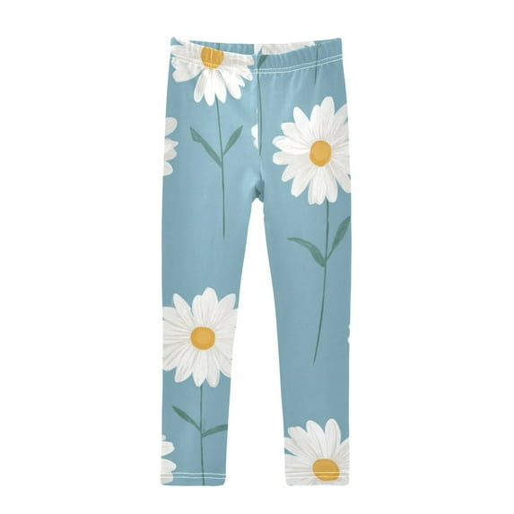 Girl's Legging Full-Length Colorful Print Tights For Dance Gym Everyday Wear White Daisies