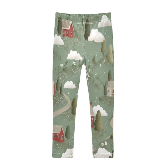 Girl's Legging Full-Length Colorful Print Tights For Dance Gym Everyday Wear White Flowers Scattered