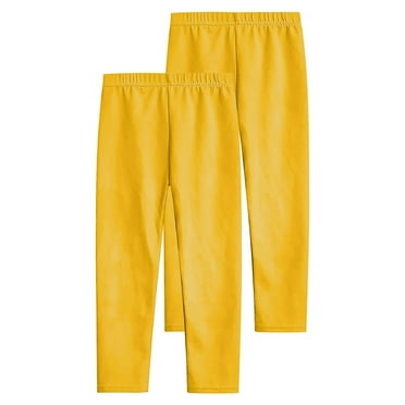 Girl's Leggings Multipack, 2 Pack Comfy Soft Leggings for Girls 3-12 Years, Stretch Elastic Waist Pull on Pants (11 Years, Yellow 02)