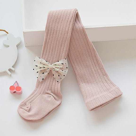 Girl's Leggings Pant Seamless Pure Cotton Pantyhose Non-Skid Socks with Bows for Girls Toddler Baby Knitted Stretchy Waist 1-8 Years