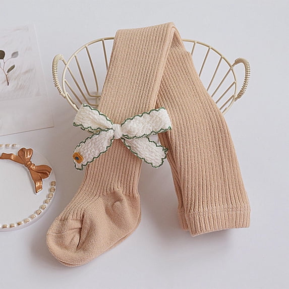 Girl's Leggings Pant Seamless Pure Cotton Pantyhose Non-Skid Socks with Cute Bow for Girls Toddler Baby Knitted Stretchy Waist 1-8 Years