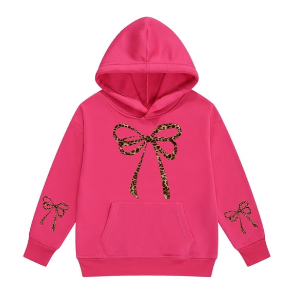 Girl's Leopard Bow Graphic Hoodies Cute Hooded Sweatshirts Preppy Hoodie