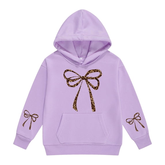 Girl's Leopard Bow Graphic Hoodies Cute Hooded Sweatshirts Preppy Hoodie