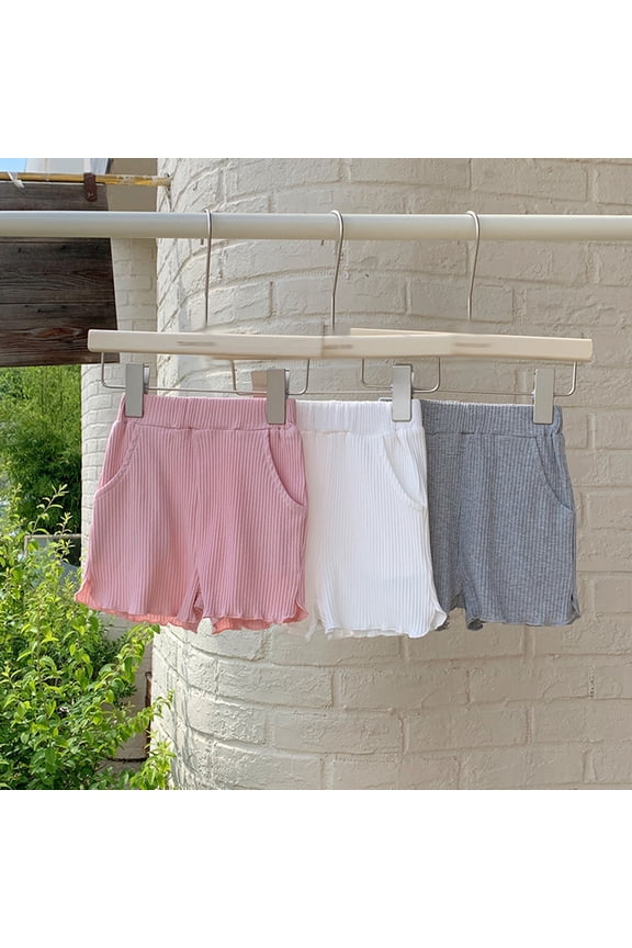 Girl's Lettuce Hem Shorts Liweisiy Elastic High Waisted Ribbed Knit Shorts Summer Solid Color Casual Loose Shorts