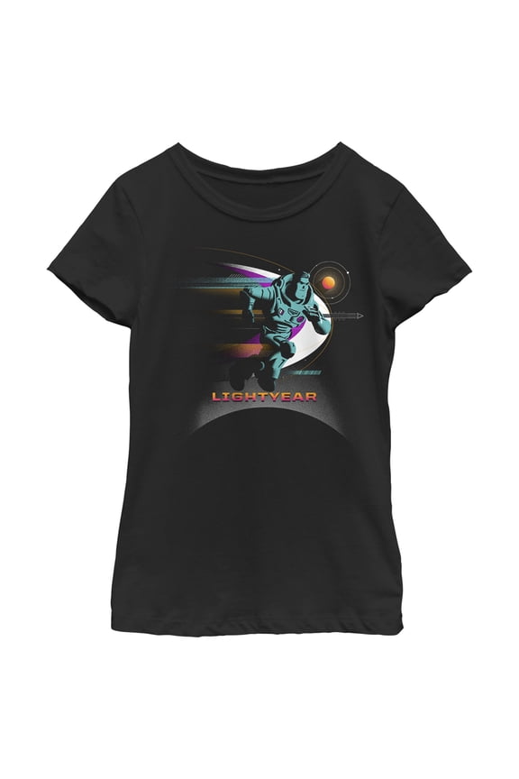 Girl's Lightyear Buzz Running Planets Logo Graphic Tee Black Small
