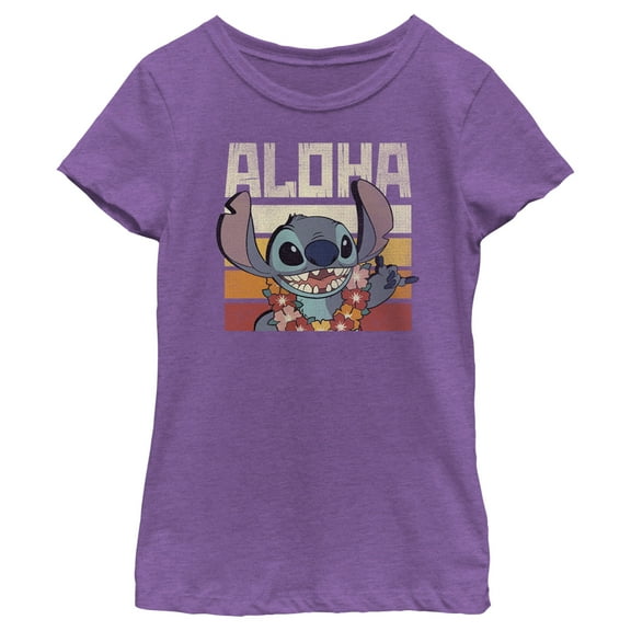 Girl's Lilo & Stitch Aloha Distressed Stitch  Graphic Tee Purple Berry X Large