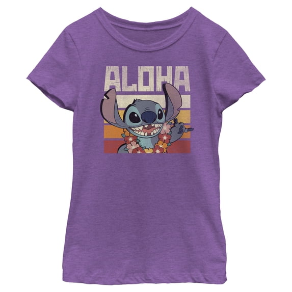 Girl's Lilo & Stitch Aloha Distressed Stitch Graphic Tee Purple Berry X Small