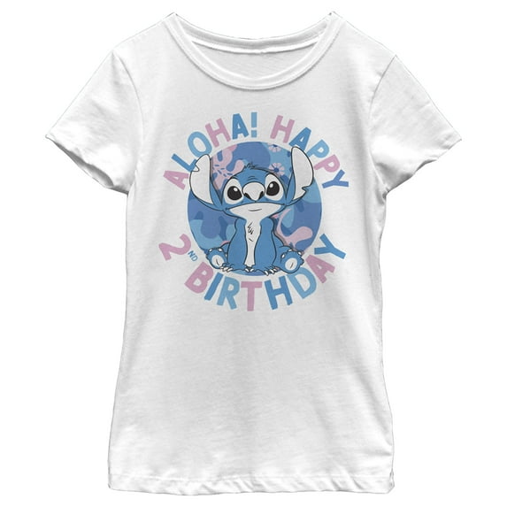 Girl's Lilo & Stitch Aloha! Happy 2nd Birthday Graphic Tee White X Large