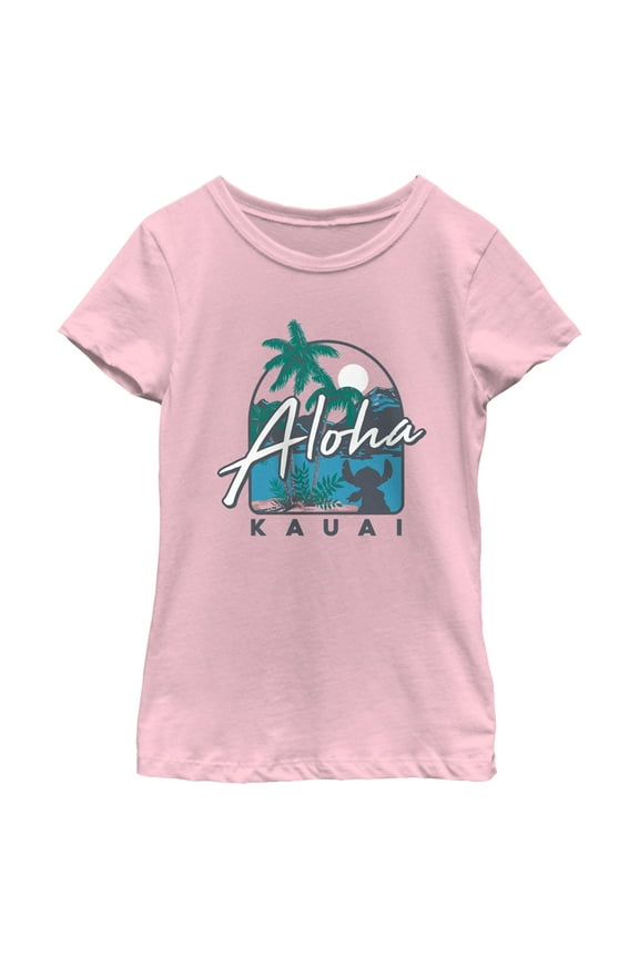 Girl's Lilo & Stitch Aloha Kauai Graphic Tee Light Pink Large