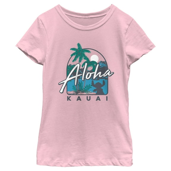 Girl's Lilo & Stitch Aloha Kauai Graphic Tee Light Pink Medium