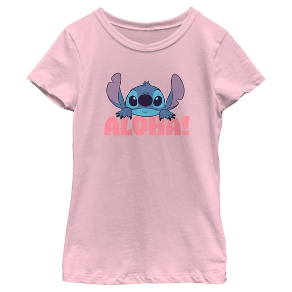 Girl's Lilo & Stitch Aloha Stitch  Graphic Tee Light Pink Medium