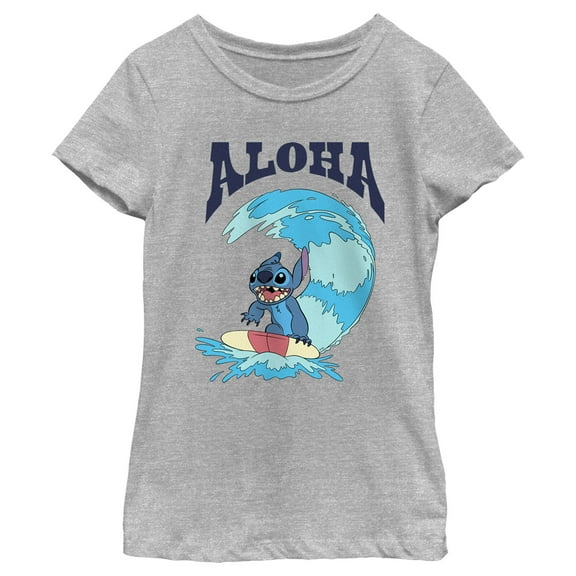 Girl's Lilo & Stitch Aloha Wave Stitch Graphic Tee Athletic Heather Medium
