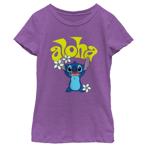 Girl's Lilo & Stitch Aloha Wavy Text Graphic Tee Purple Berry Medium