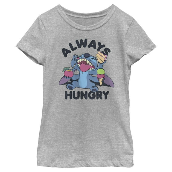 Girl's Lilo & Stitch Always Hungry Stitch  Graphic Tee Athletic Heather X Large