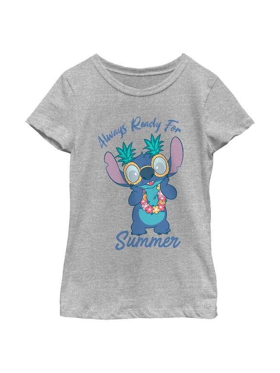 Girl's Lilo & Stitch Always Ready for Summer Stitch Graphic Tee Athletic Heather Large