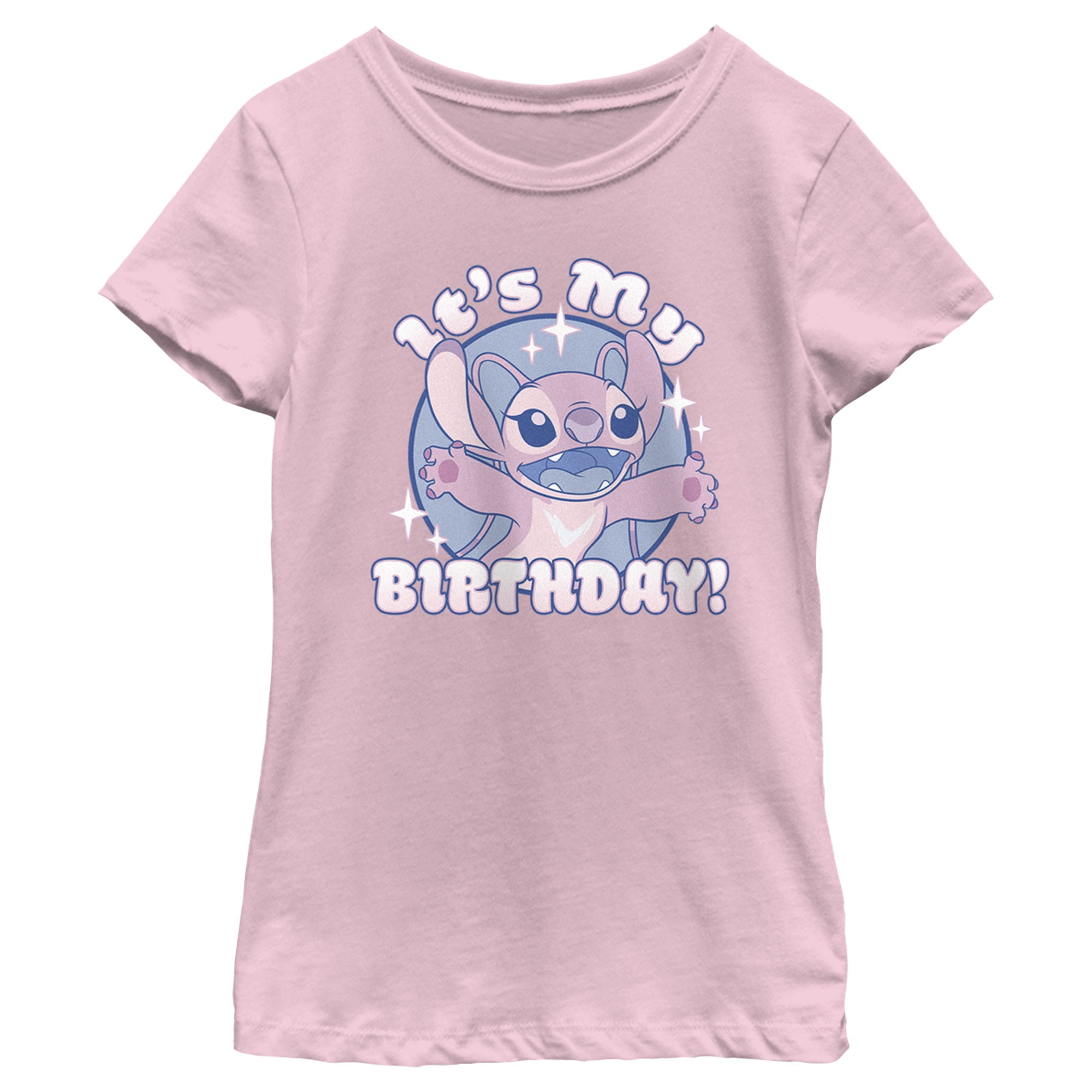 Girl's Lilo & Stitch Angel It's My Birthday Graphic Tee Light Pink Large 
