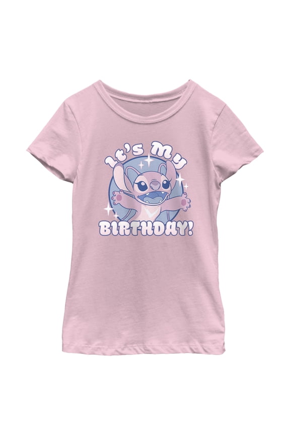 Girl's Lilo & Stitch Angel It's My Birthday  Graphic Tee Light Pink Large