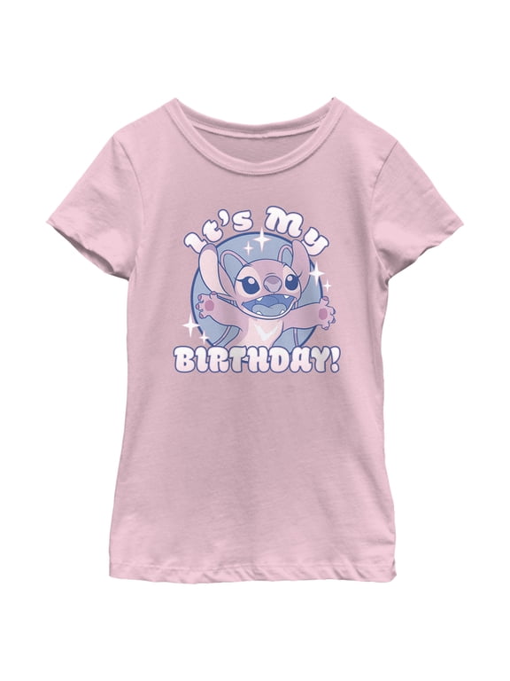 Girl's Lilo & Stitch Angel It's My Birthday Graphic Tee Light Pink Small