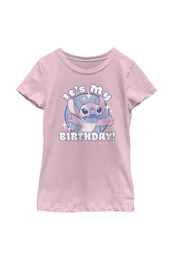 Girl's Lilo & Stitch Angel It's My Birthday  Graphic Tee Light Pink X Small