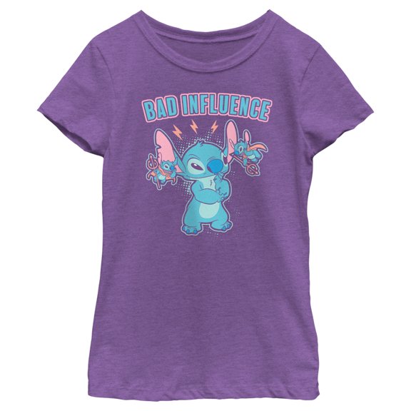 Girl's Lilo & Stitch Bad Influence Graphic Tee Purple Berry Small