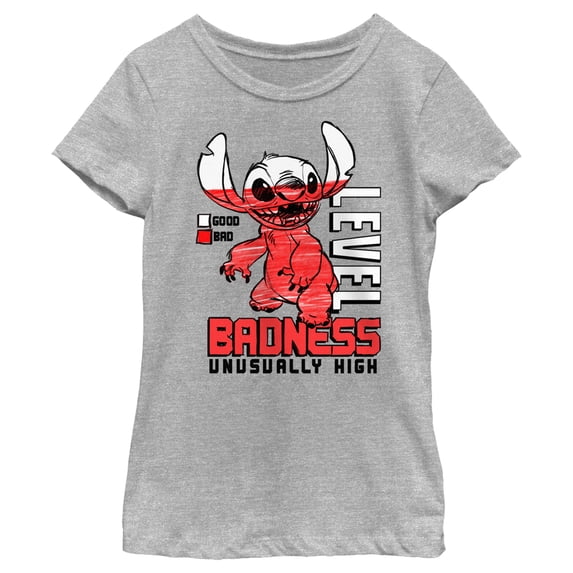Girl's Lilo & Stitch Badness Level Unusually High Graphic Tee Athletic Heather Medium