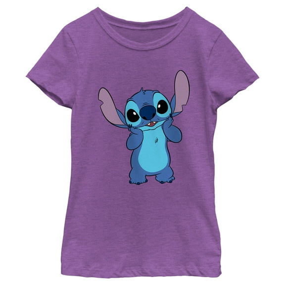 Girl's Lilo & Stitch Bashful Stitch  Graphic Tee Purple Berry Large