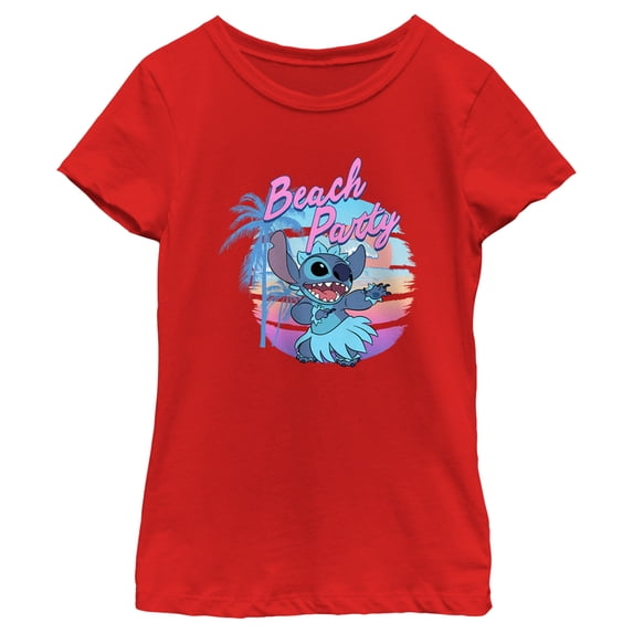 Girl's Lilo & Stitch Beach Party Stitch Graphic Tee Red X Large
