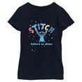 thumbnail image 1 of Girl's Lilo & Stitch Believe in Aliens Stitch  Graphic Tee Navy Blue Small, 1 of 4