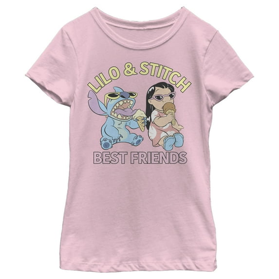 Girl's Lilo & Stitch Best Friends Graphic Tee Light Pink Small