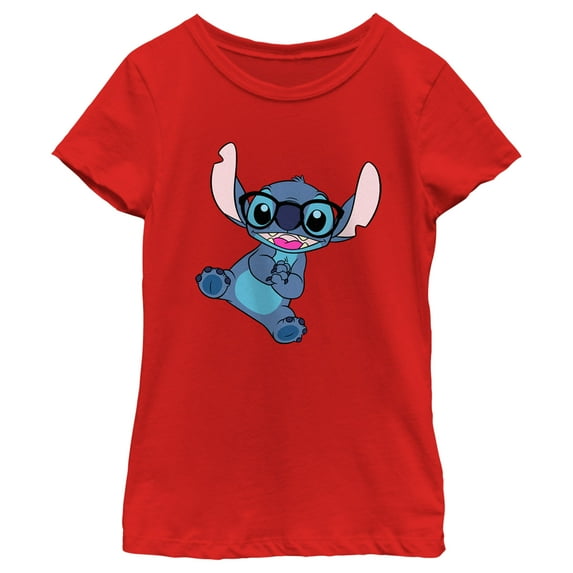 Girl's Lilo & Stitch Black Glasses Stitch Graphic Tee Red X Large