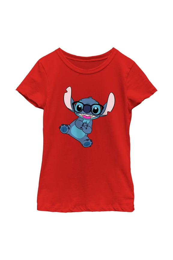 Girl's Lilo & Stitch Black Glasses Stitch Graphic Tee Red X Large