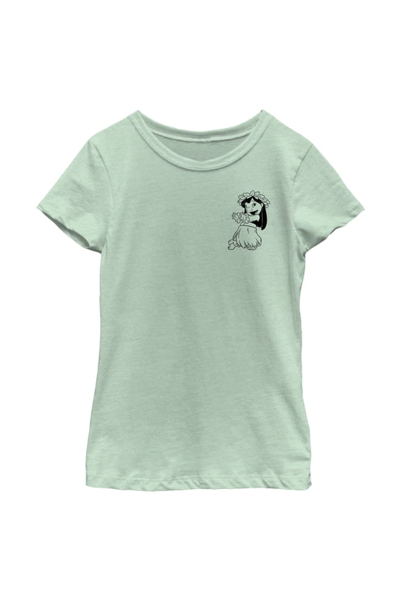 Girl's Lilo & Stitch Black and White Sketch Lilo  Graphic Tee Mint Large
