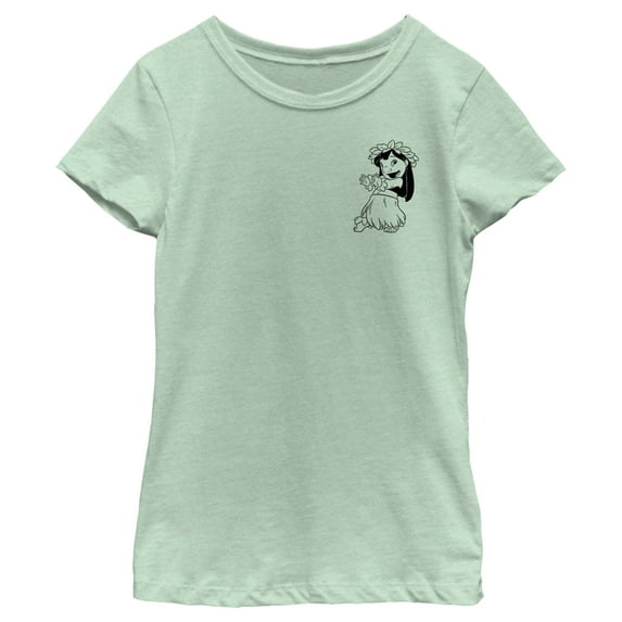 Girl's Lilo & Stitch Black and White Sketch Lilo Graphic Tee Mint Medium