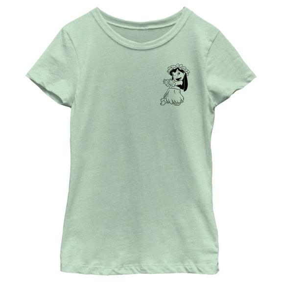 Girl's Lilo & Stitch Black and White Sketch Lilo  Graphic Tee Mint X Large