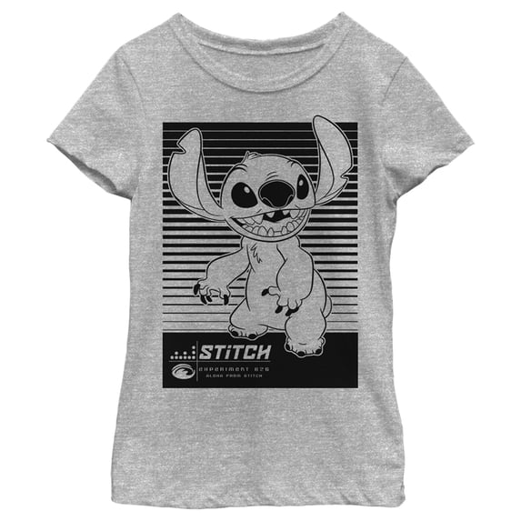 Girl's Lilo & Stitch Black and White Tonal Graphic Tee Athletic Heather X Small